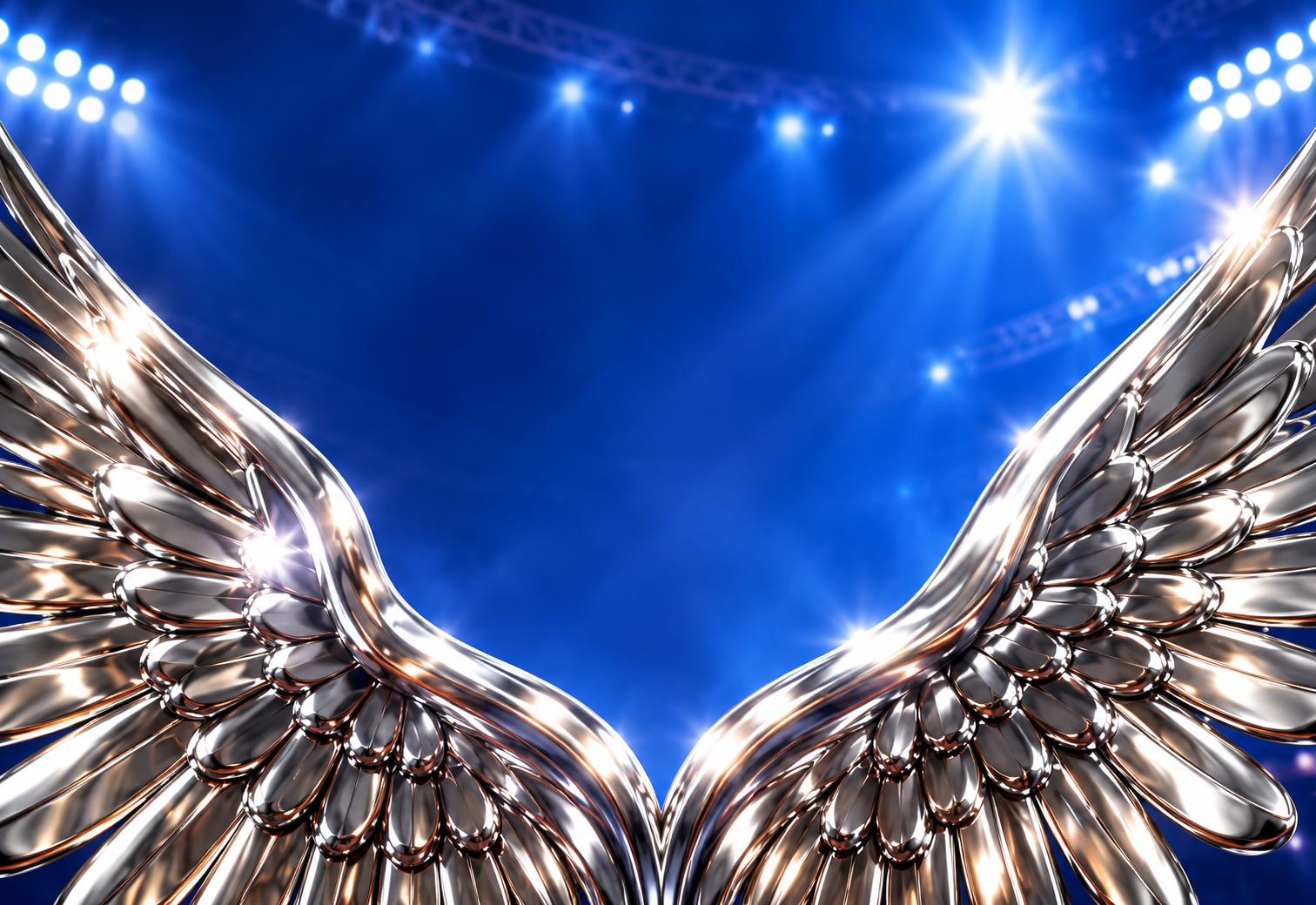 Polished chrome wings in a blue stadium
